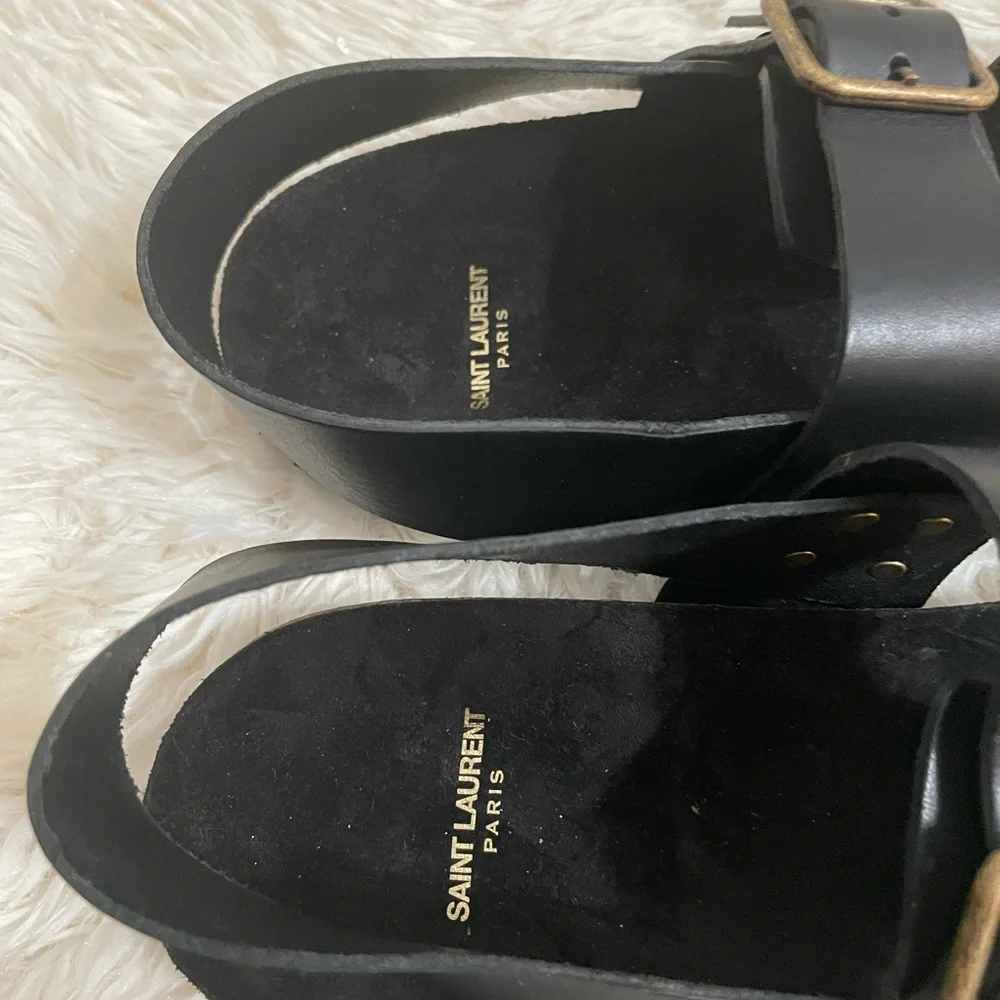 Saint Laurent Jam Calfskin Double-Buckle Slingback Sandals